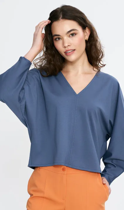 Oversize blouse with balloon sleeves - cobalt