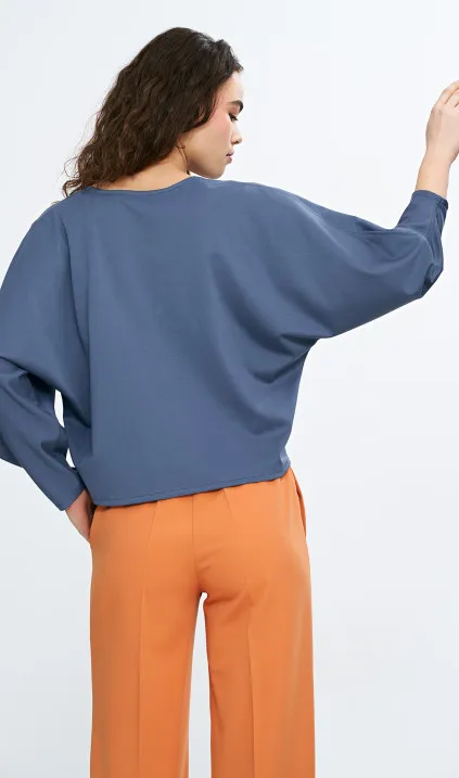 Bluzka oversize z balonowymi rękawami - kobalt