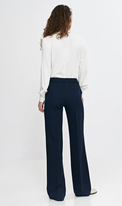 Spodnie wide leg z gumą w pasie - granat