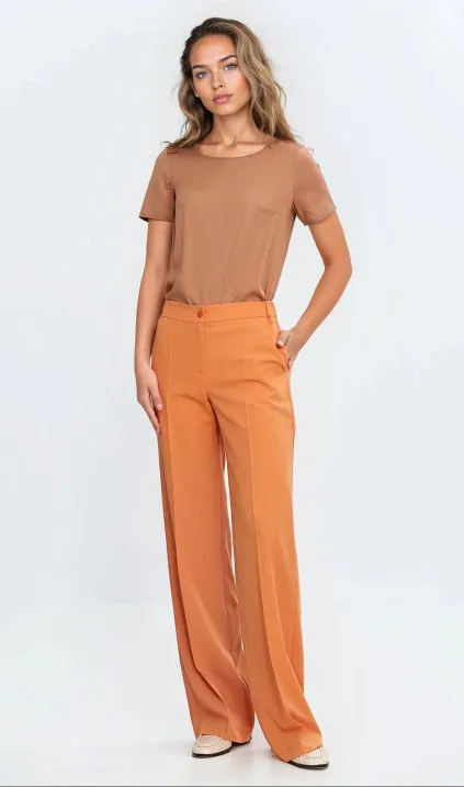 Spodnie wide leg z gumą w pasie- pomarańczowy