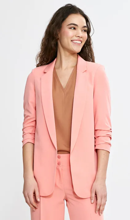 Marynarka z rękawem 3/4 z zakładkami - łososiowy