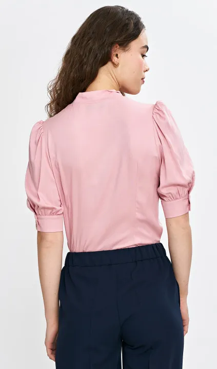 Bluzka z wiązaniem pod szyją - róż