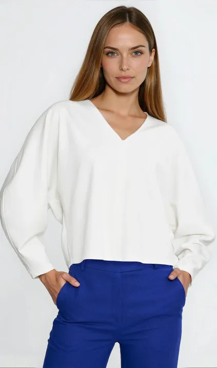 Bluzka oversize z balonowymi rękawami - ecru