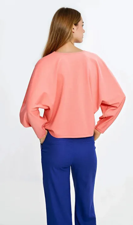 Bluzka oversize z balonowymi rękawami - koral