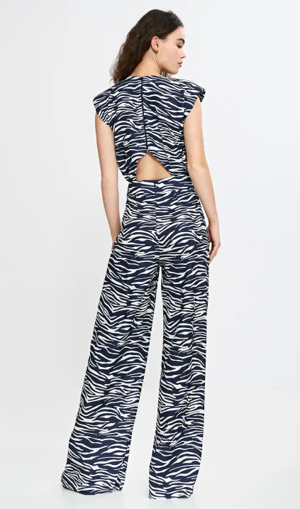 Jumpsuit with palazzo legs - zebra pattern- navy blue