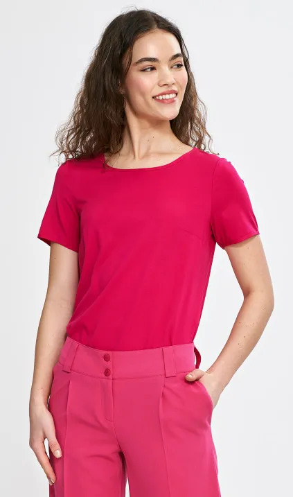 Bluzka basic z krótkim rękawem - fuksja
