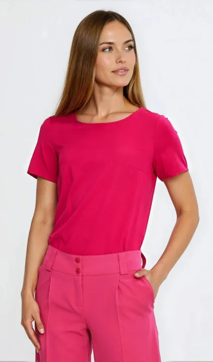 Bluzka basic z krótkim rękawem - fuksja