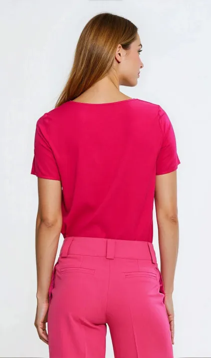 Bluzka basic z krótkim rękawem - fuksja