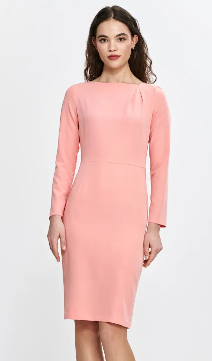 Dress with an asymmetric pleat at the neckline - salmon