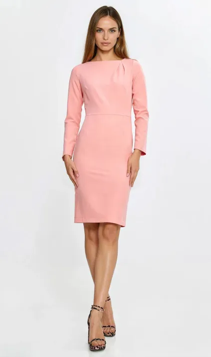 Dress with an asymmetric pleat at the neckline - salmon
