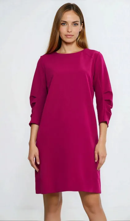 Sukienka z zakładkami na rękawach - fuksja