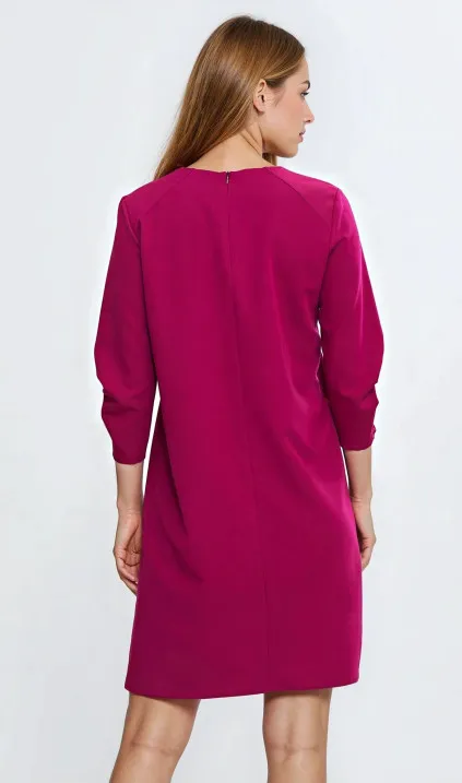 Sukienka z zakładkami na rękawach - fuksja