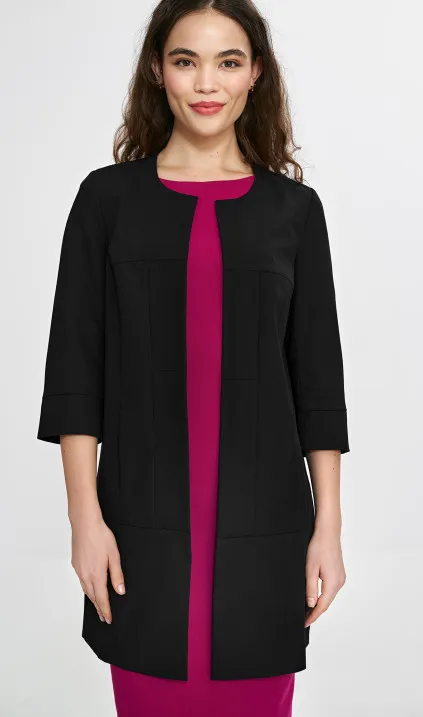 Long jacket with stitching and 3/4 sleeves - black