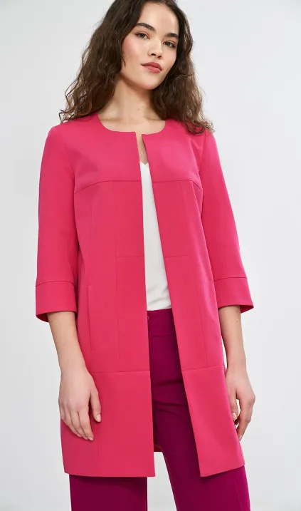 Dłuższa marynarka z przeszyciami, z rękawem 3/4 - róż