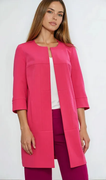 Dłuższa marynarka z przeszyciami, z rękawem 3/4 - róż