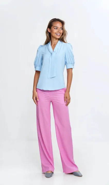 Bluzka z wiązaniem pod szyją - błękit