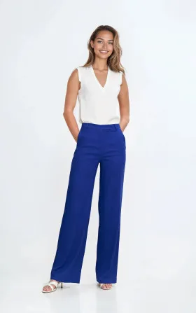 Spodnie bootcut, z rayonu z krytym guzikiem - indygo