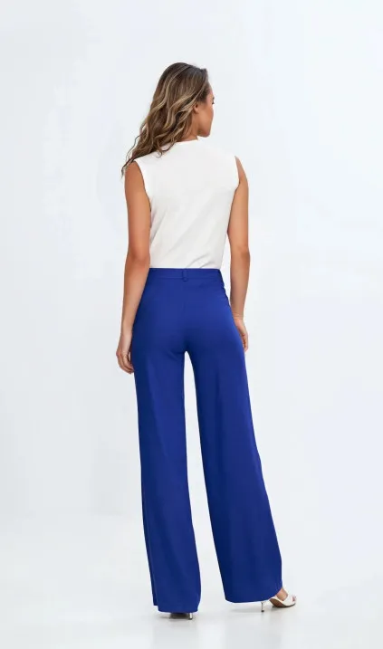 Spodnie bootcut, z rayonu z krytym guzikiem - indygo