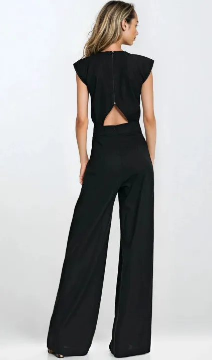 Rayon jumpsuit with palazzo legs - black
