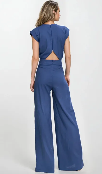Kombinezon z rayonu z nogawkami palazzo - kobalt