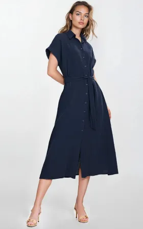 Cotton, muslin shirt dress - navy blue