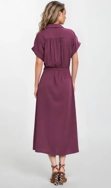 Koszulowa sukienka midi - śliwka