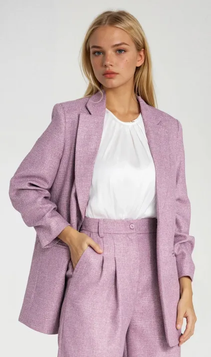 Marynarka z zakładkami na rękawach - różowy melanż