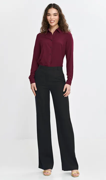 Spodnie bootcut, z rayonu z krytym guzikiem - czarny