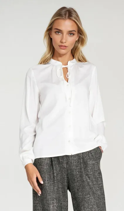 Bluzka z wiązaniem pod szyją - ecru