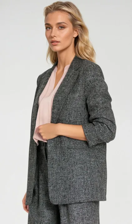 Marynarka z zakładkami na rękawach - czarny melanż