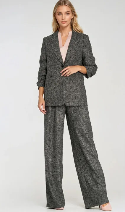 Marynarka z zakładkami na rękawach - czarny melanż