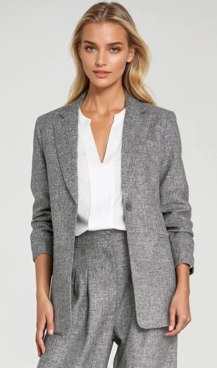 Blazer with pleated sleeves - light grey melange