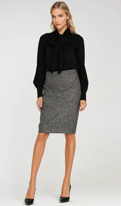 Wiskozowa bluzka z szarfą - czarny