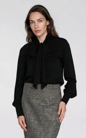 Viscose blouse with sash - black