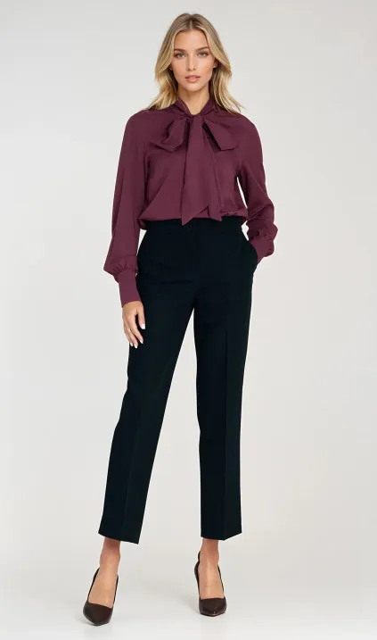 Wiskozowa bluzka z szarfą - śliwka