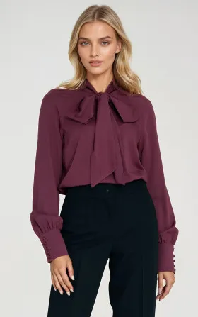 Viscose blouse with sash - plum