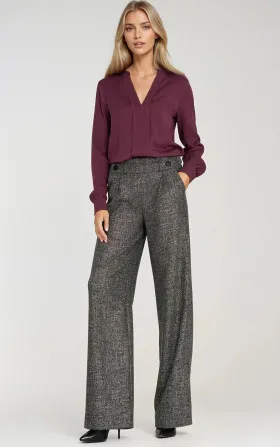 Wide leg trousers with elastic waist and buttons - dark grey melange