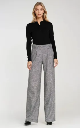 Wide leg trousers with elastic waist and buttons - light grey melange