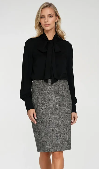 Pencil skirt with decorative zipper - dark grey melange