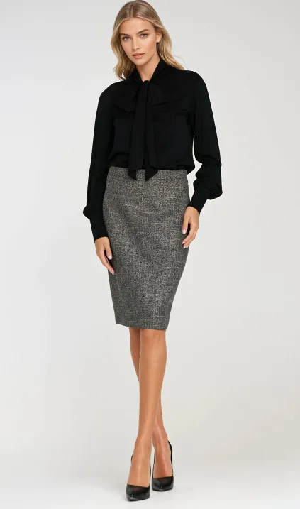 Pencil skirt with decorative zipper - dark grey melange