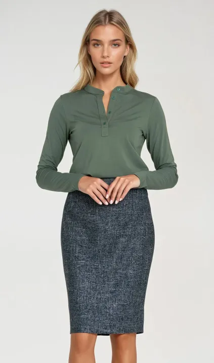 Bluzka polo ze stójką - oliwka