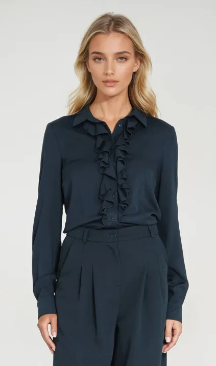 Wiskozowa bluzka z żabotem - granat