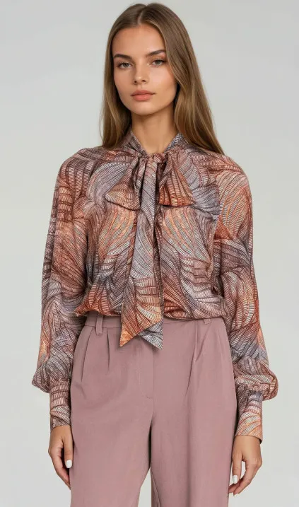 Wiskozowa bluzka z szarfą - paproć