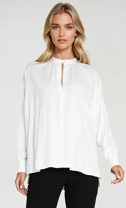 Oversizowa bluzka z marszczeniem - ecru