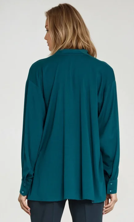 Oversizowa bluzka z marszczeniem - szmaragdowy