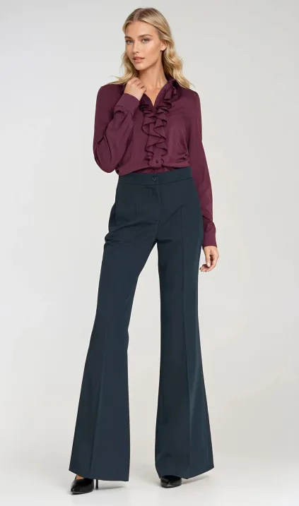 Wiskozowa bluzka z żabotem - śliwka