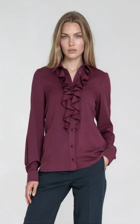 Viscose blouse with ruffle - plum