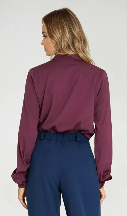 Bluzka z wiązaniem pod szyją - śliwka