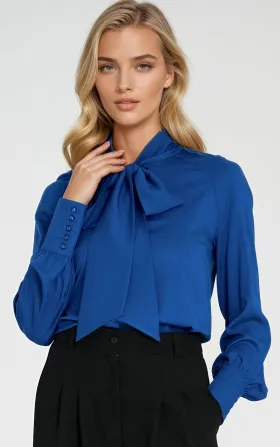 Viscose blouse with sash - blue