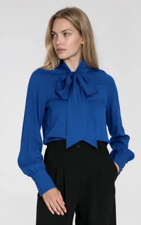Viscose blouse with sash - blue